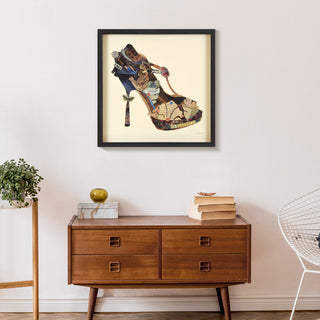 High Heeled Hand Made Dimensional Collage Framed Wall Art Under Glass