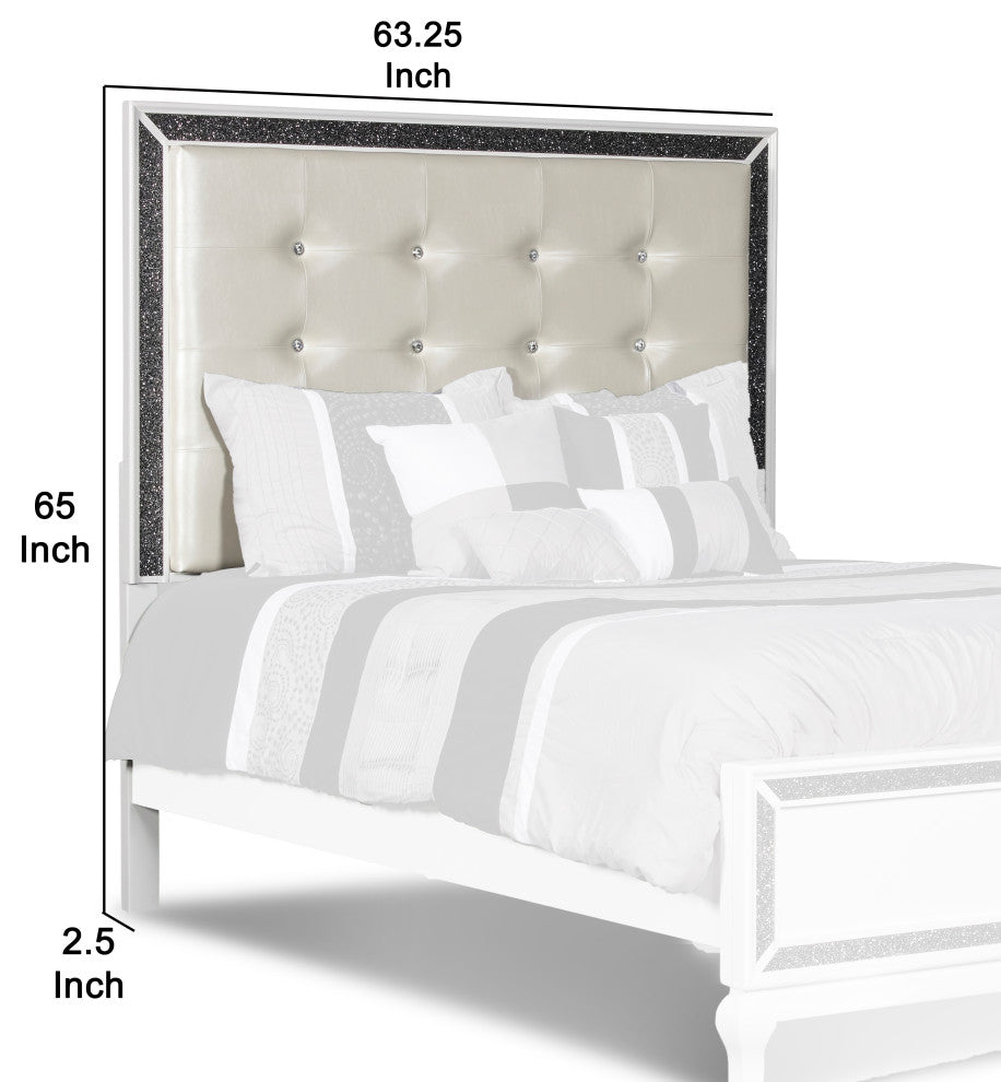 Benzara BM220400 Faux Crystal Tufted Queen Headboard With Straight Legs, White