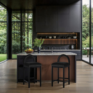 Conrad Upholstered Bar and Counter Stool, Black, Velvet, Black