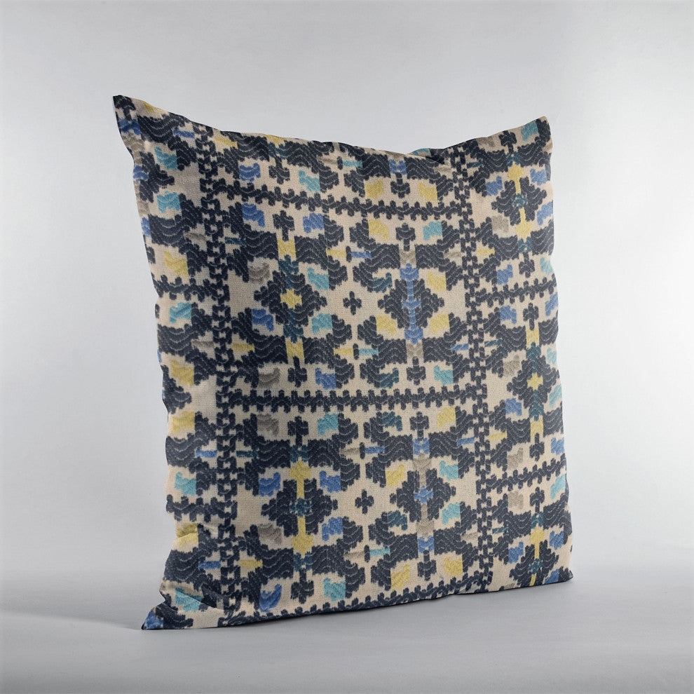 Plutus Blue Morocco Damask Luxury Throw Pillow, 24"x24"