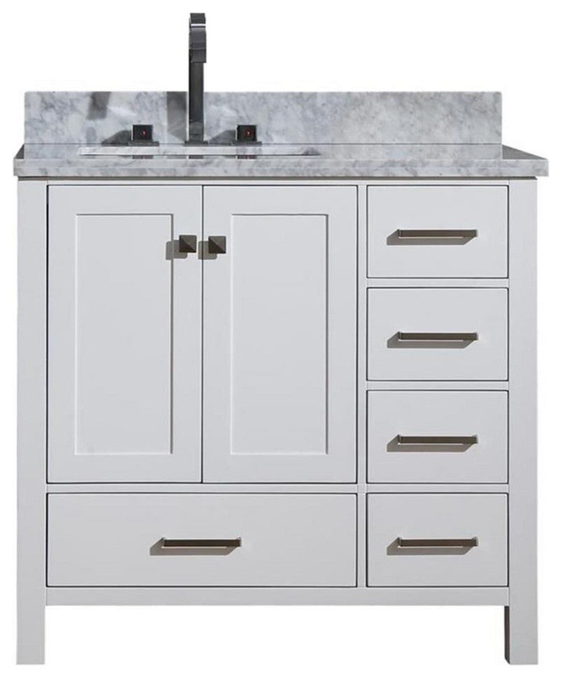 ARIEL Cambridge 37" Left Rectangle Sink Bathroom Vanity with Marble Top