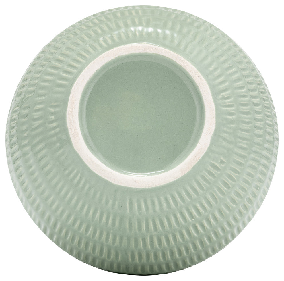 Ceramic 7", Stripe Oval Vase, Dark Sage