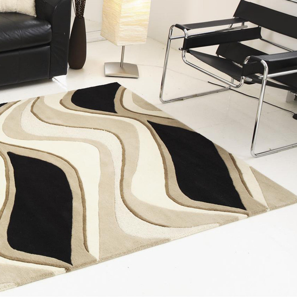 HomeRoots 5' x 8' Wool Black or Beige Area Rug