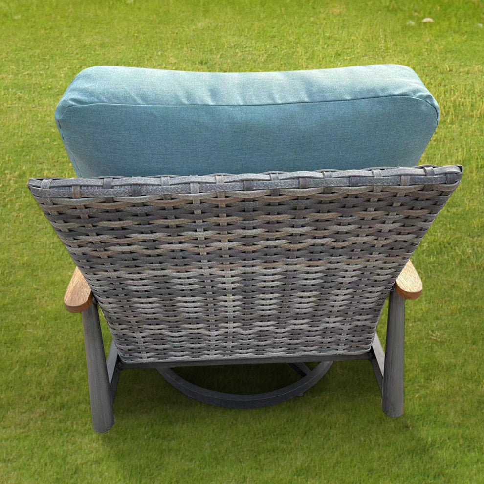 Manbo 5-Piece Aluminum Wicker Outdoor Fire Pit Deep Seating Set with Cushions, Cast Breeze Acrylic