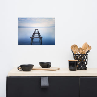 Soft Blue Lake and Abandoned Pier Landscape Photo Loose Wall Art Prints, 12" X 16"