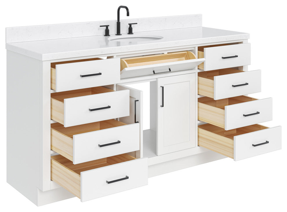 Ariel Hepburn 66"  Single Oval Sink Vanity, Carrara Quartz