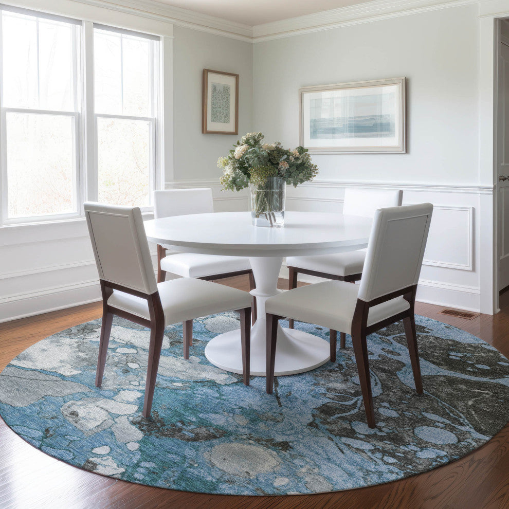 Machine Washable Indoor/Outdoor Chantille ACN1909 Blue 8' x 8' Round Rug