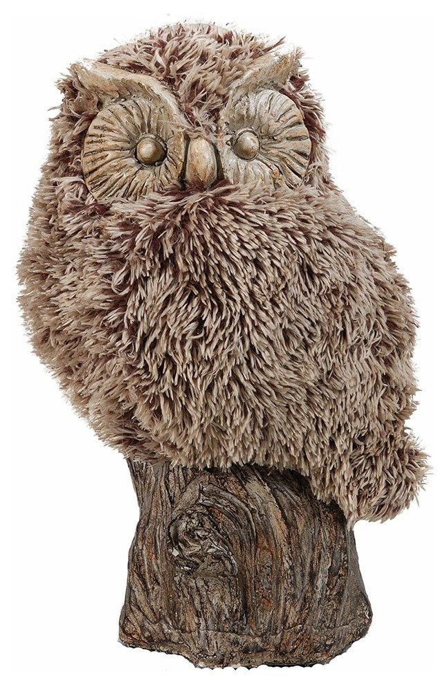 Benzara BM152725 Distinctive Winsome Furry Owl Sculpture, Brown