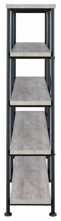Industrial Bookcase, Wide Design With Open Metal Frame With 4 Shelves, Gray