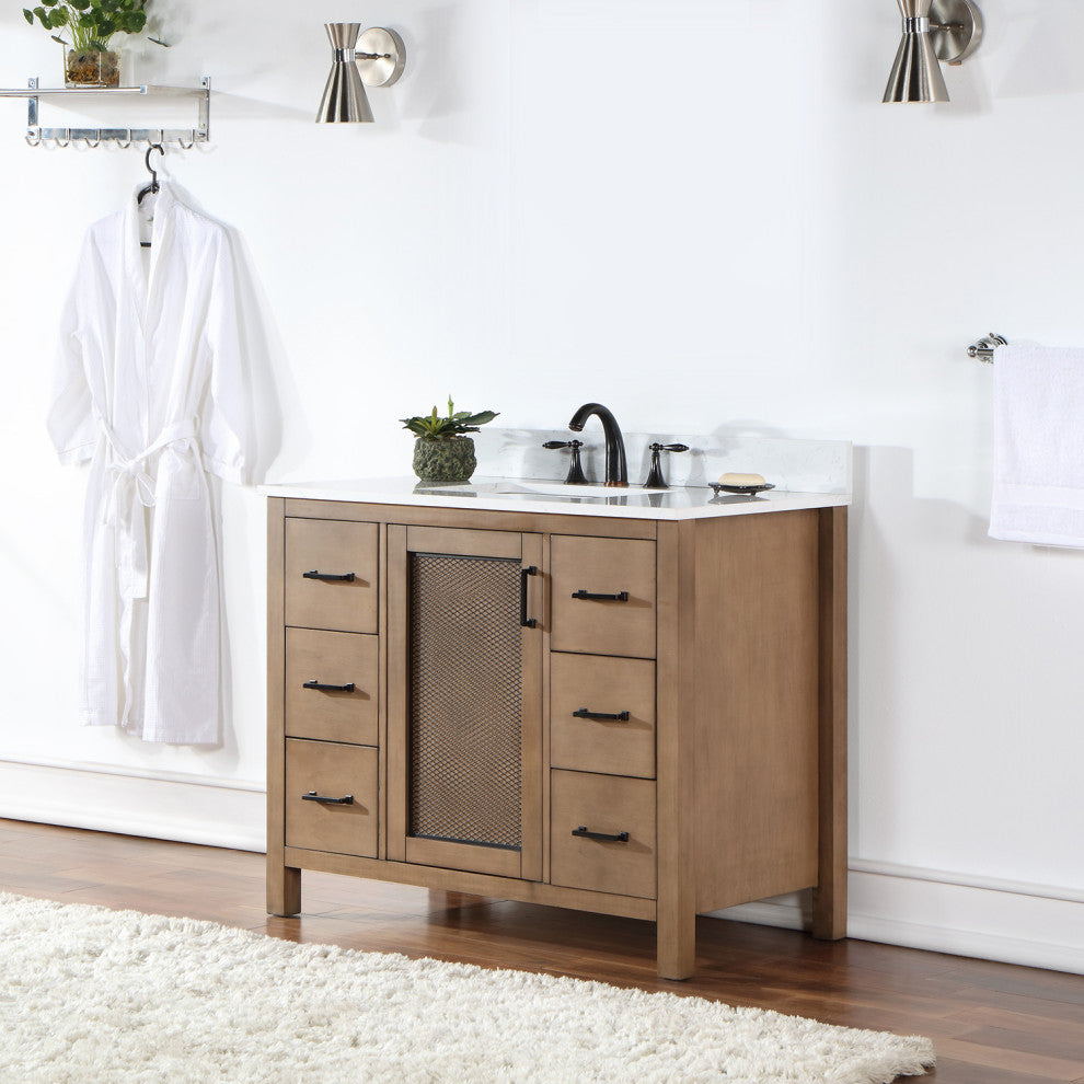 Hadiya Brown Pine Bathroom Vanity Set, 42", Without Mirror