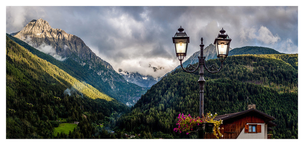 Lamp Posts in Mountain Panorama, Large landscape Canvas Art Print, 60"x28"
