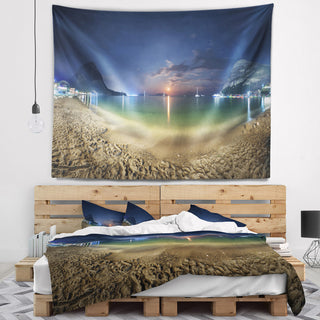 Beach with Lunar Path Seashore Photography Wall Tapestry, 80"x68"