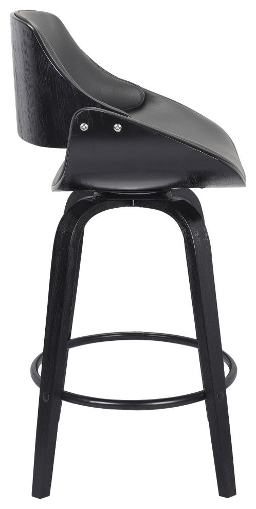 Mona Contemporary 26" Counter Heightï¿½Swivel Barstool in Black Brush Wood Finish