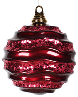 Vickerman Stripe Candy Glitter Wave Ball Christmas Ornament