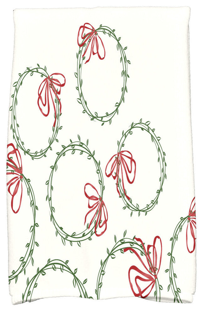 Simple Wreath Holiday Geometric Print Kitchen Towel, Dark Green