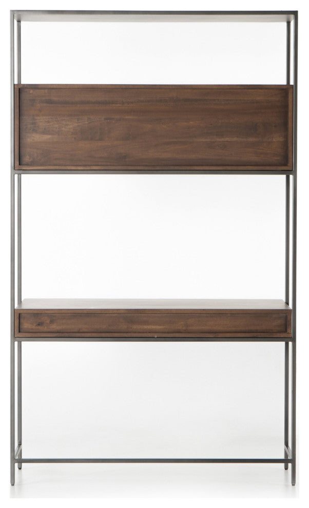 Trey Modular Wall Desk Auburn Poplar, Natural Iron, Black Leather
