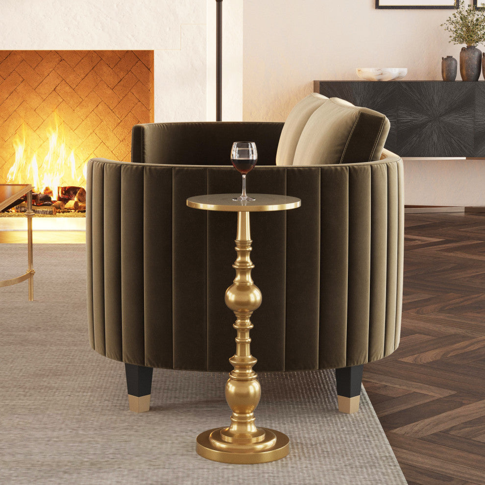 Darien Round Pedestal End Table, Antique Gold