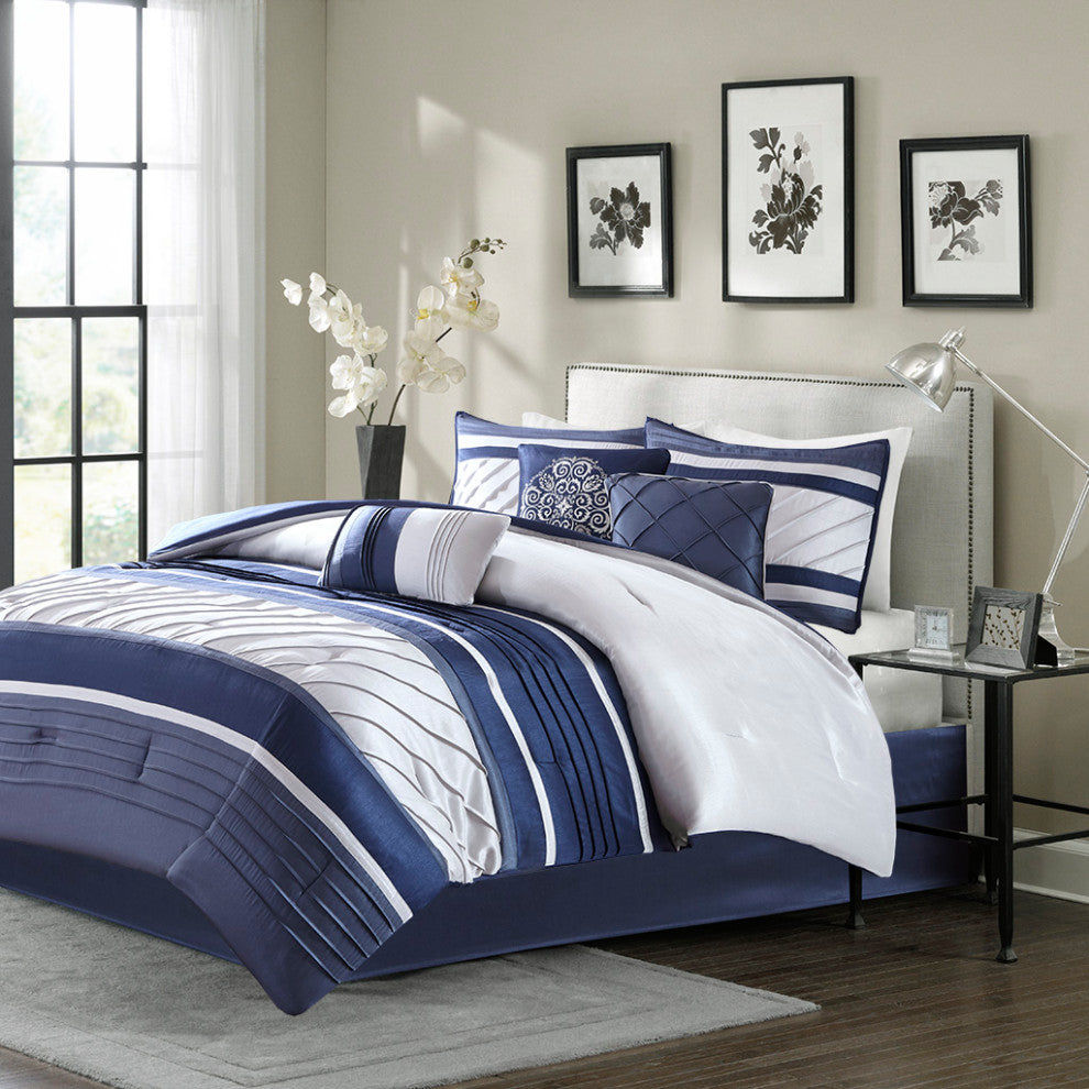 Madison Park Blaire 7 Piece Comforter Set in Navy