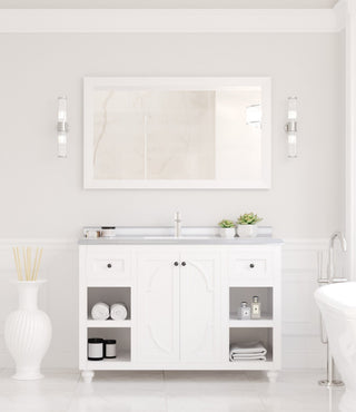 Odyssey, 48, White Cabinet With White Stripes Marble Countertop