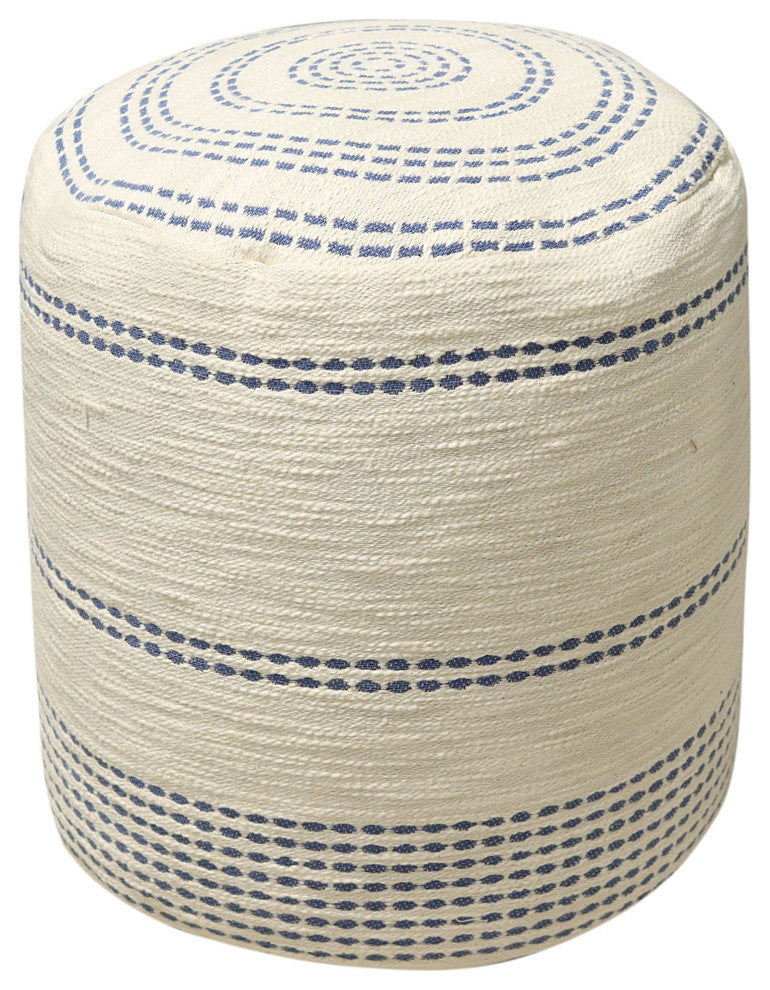 Blue Machine Woven Euclid Pouf, 18" Cube