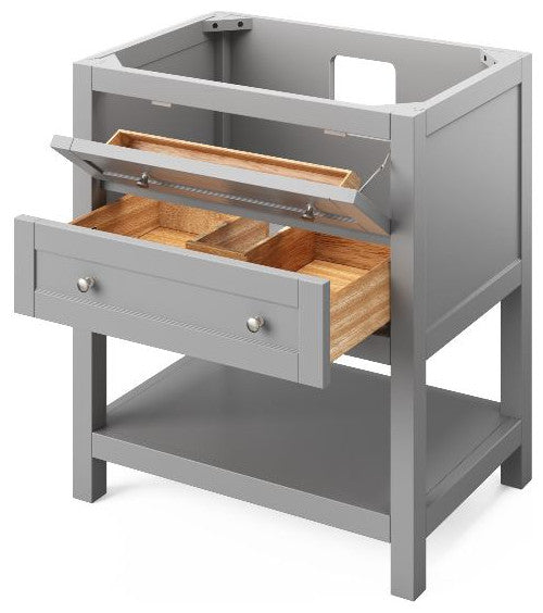 Astoria Transitional 30" Grey Vanity, Steel Grey Cultured Marble Vanity Top
