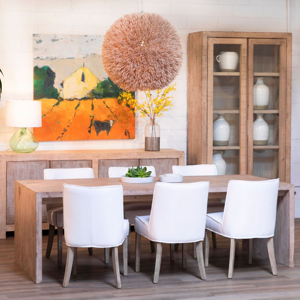 Evie Reclaimed Pine 94" Waterfall Style Dining Table, Light Wash