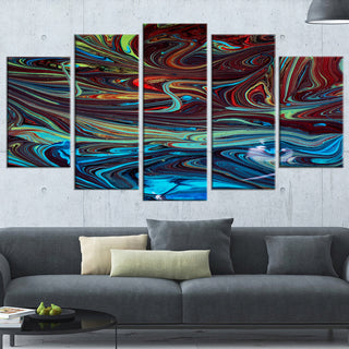 "Red Blue Abstract Acrylic Paint Mix" Canvas Print, 5 Panels
