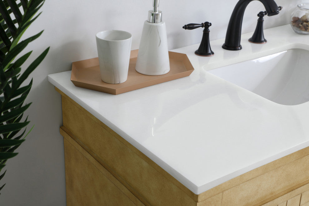 42" Single Bathroom Vanity, Antique Beige With Ivory White Engineered Marble