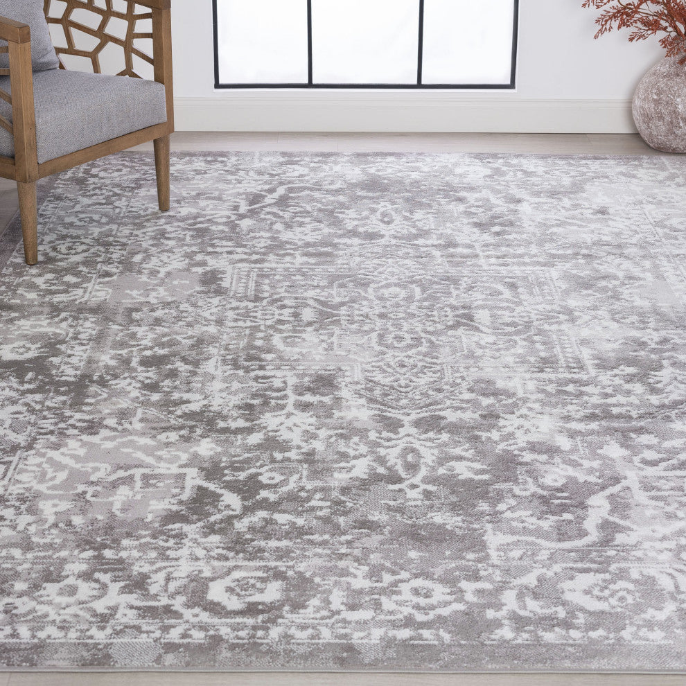 Cinda Traditional Oriental Gray Rectangle Area Rug, 9' x 12'