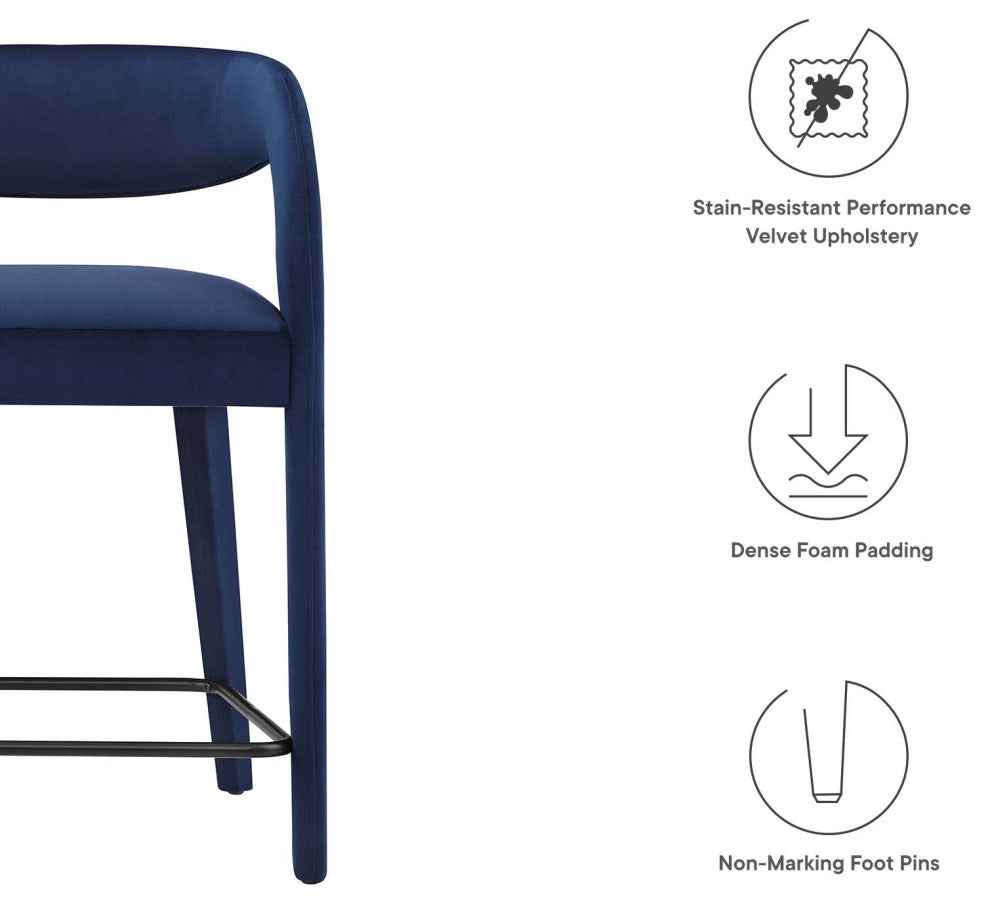 Pinnacle Performance Velvet Counter Stool Set of 2, Midnight Black