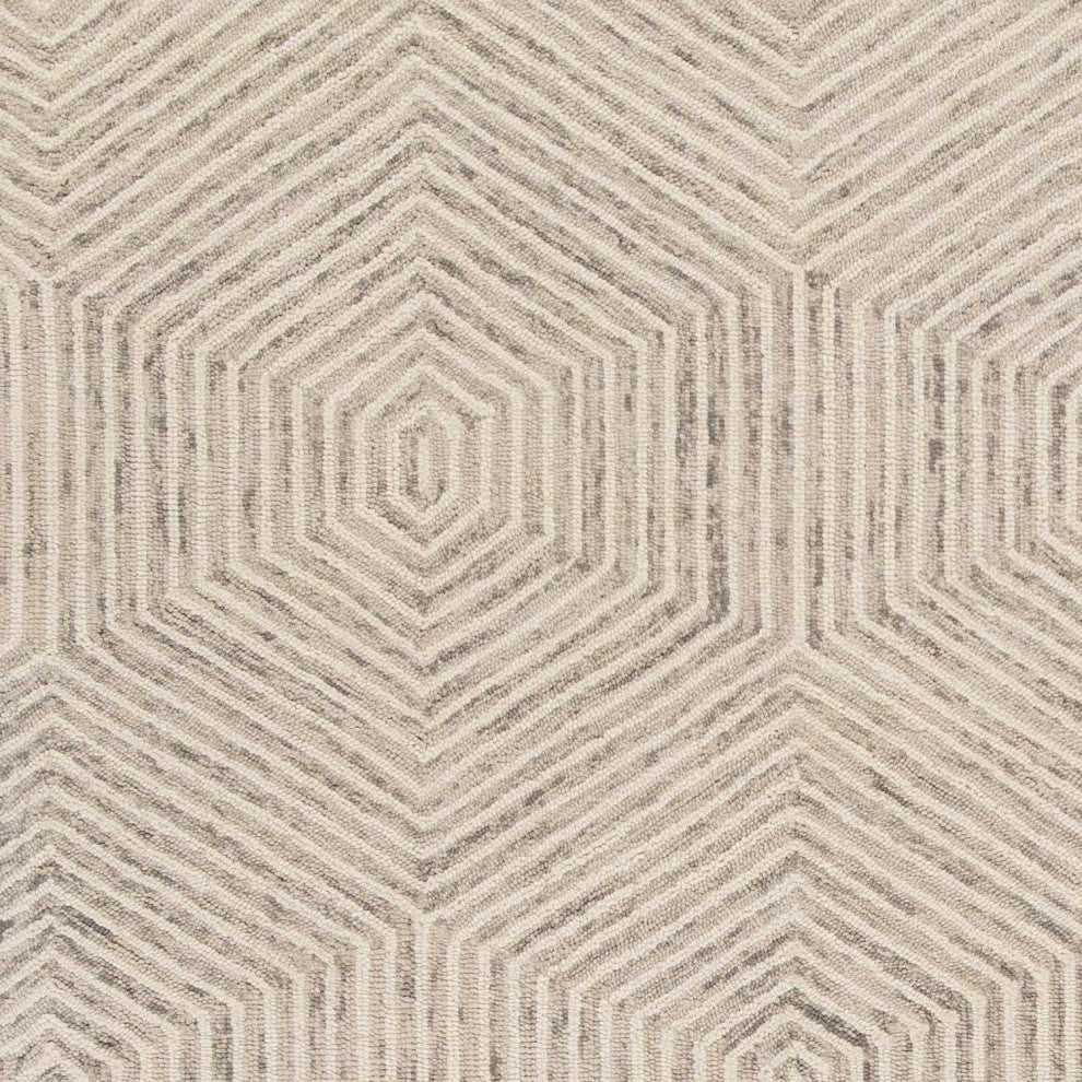 5' X 7' Ivory Geometric Hexagon Wool Indoor Area Rug