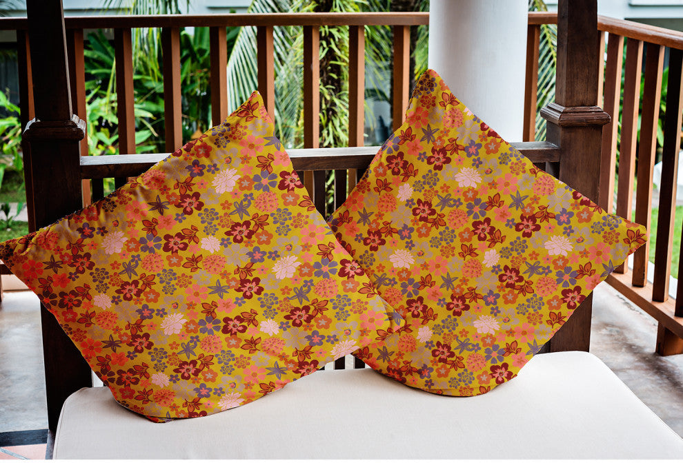 Succulent Garden Indoor/Outdoor Throw Pillow, Mustard, 18"x18"