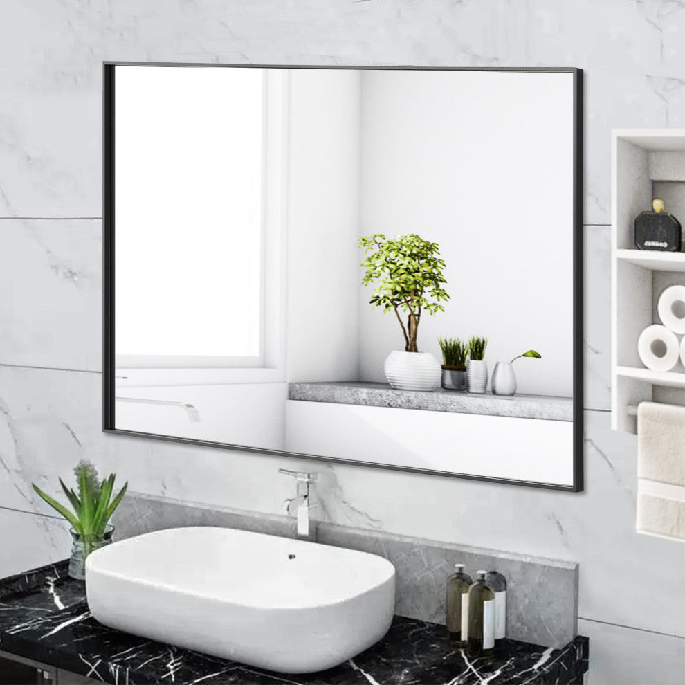 Rectangle Framed Bathroom Vanity Mirror Accent Wall Mirror, Black, 30"x36