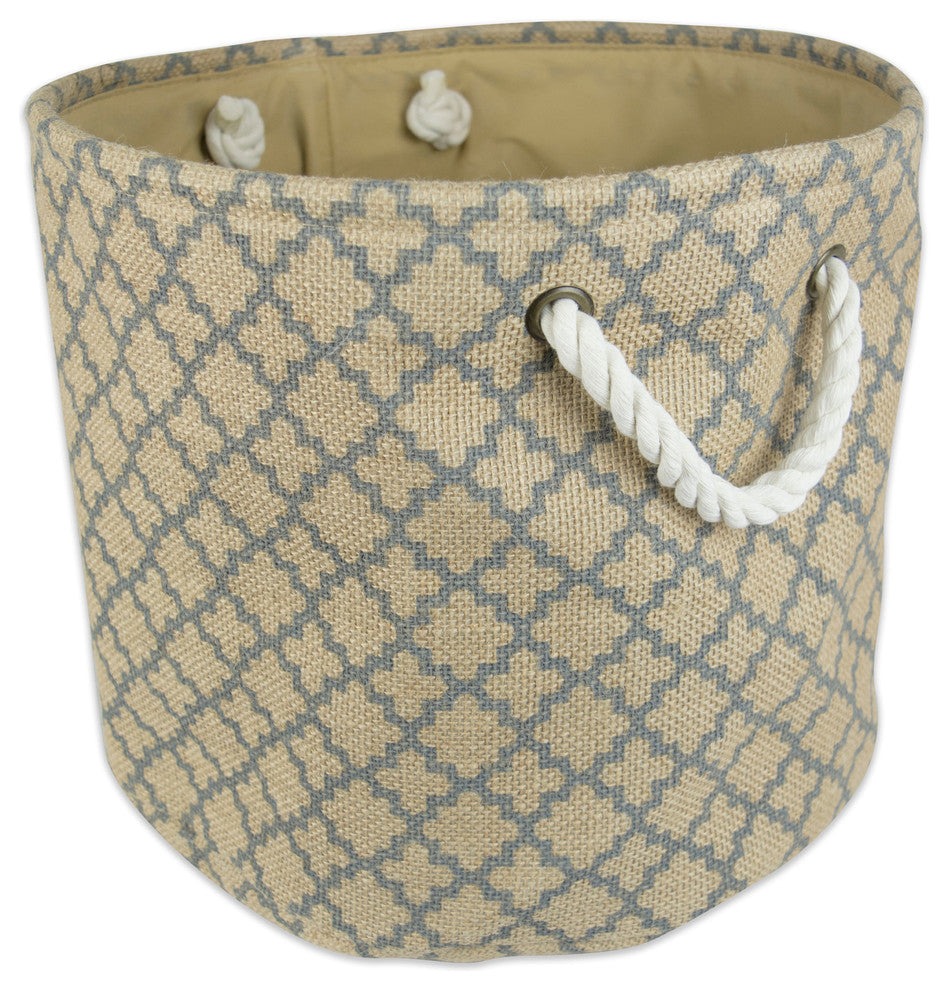 DII Burlap Bin Lattice Gray Round Medium 12x15x15"
