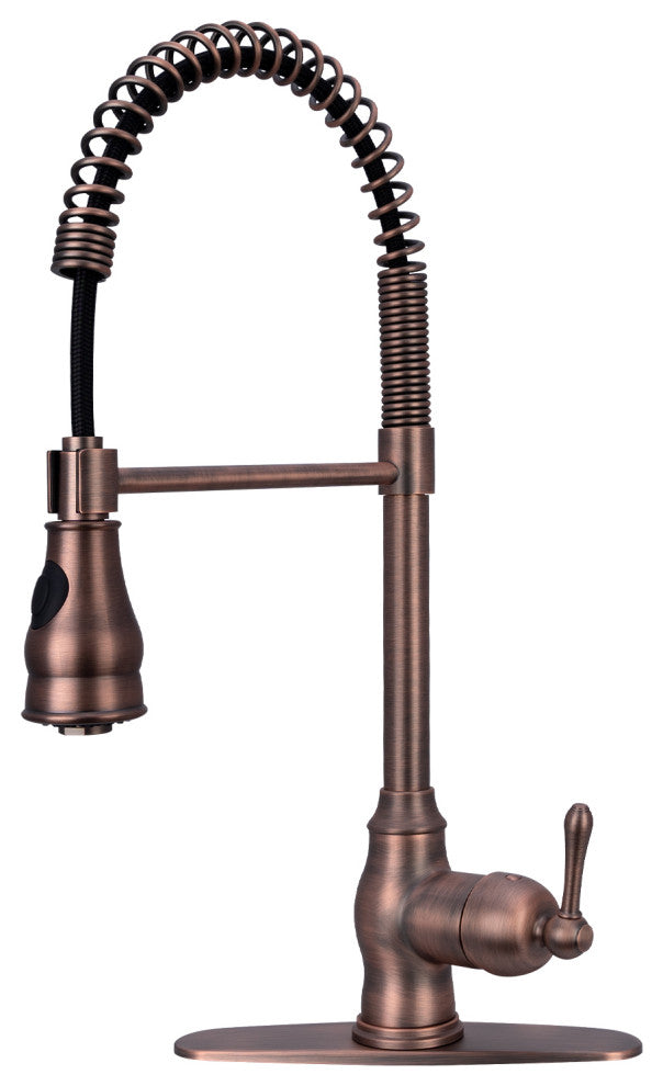 Copper Pre-Rinse Spring Kitchen Faucet with Pull Down Sprayer, American Bronze