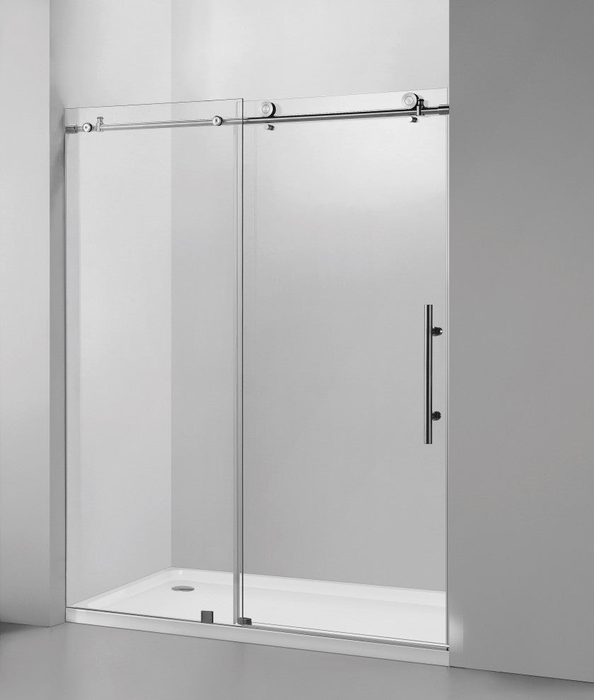 56"“60"Wx76" Frameless Sliding Shower Door With Clear Glass, Brushed Nickel