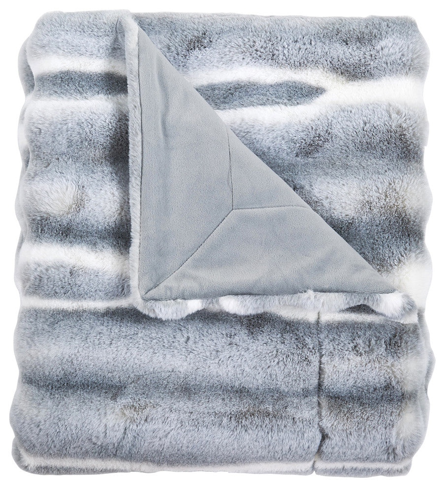Tip Dying Two Tone Faux Fur Throw, Blue White