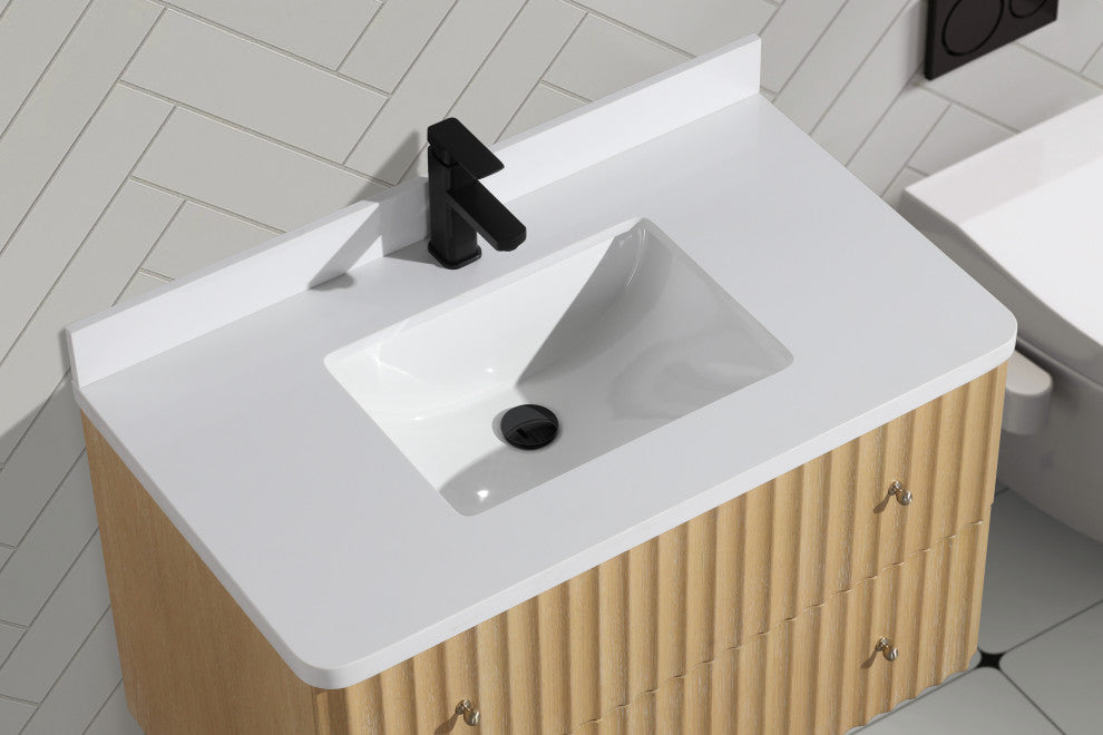 La Jolla Bathroom Vanity, Washed Oak, 36", Single Sink, Floating