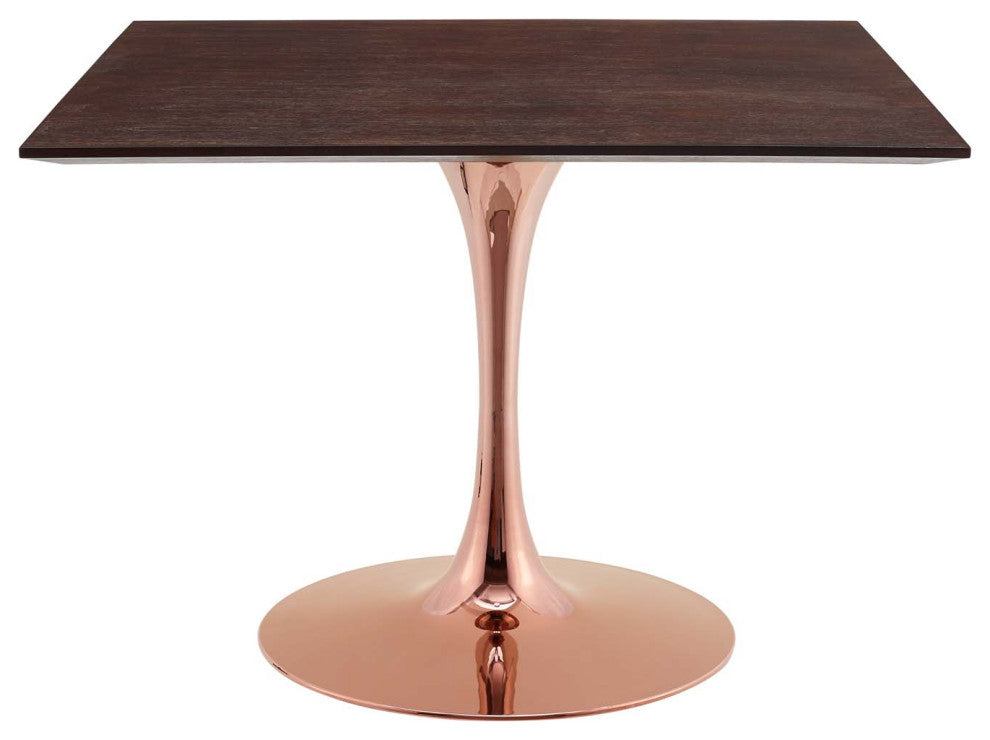 Dining Table, Square, Wood, Rose Gold Dark Brown Brown Walnut, Modern, Bistro