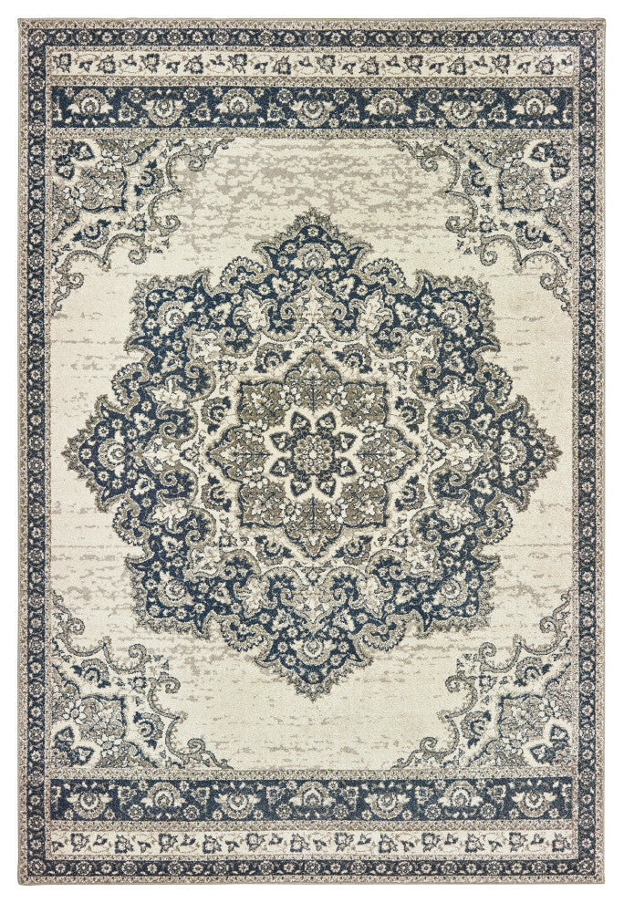 Rowen Medallion Ivory/ Navy Area Rug, 12'x15'