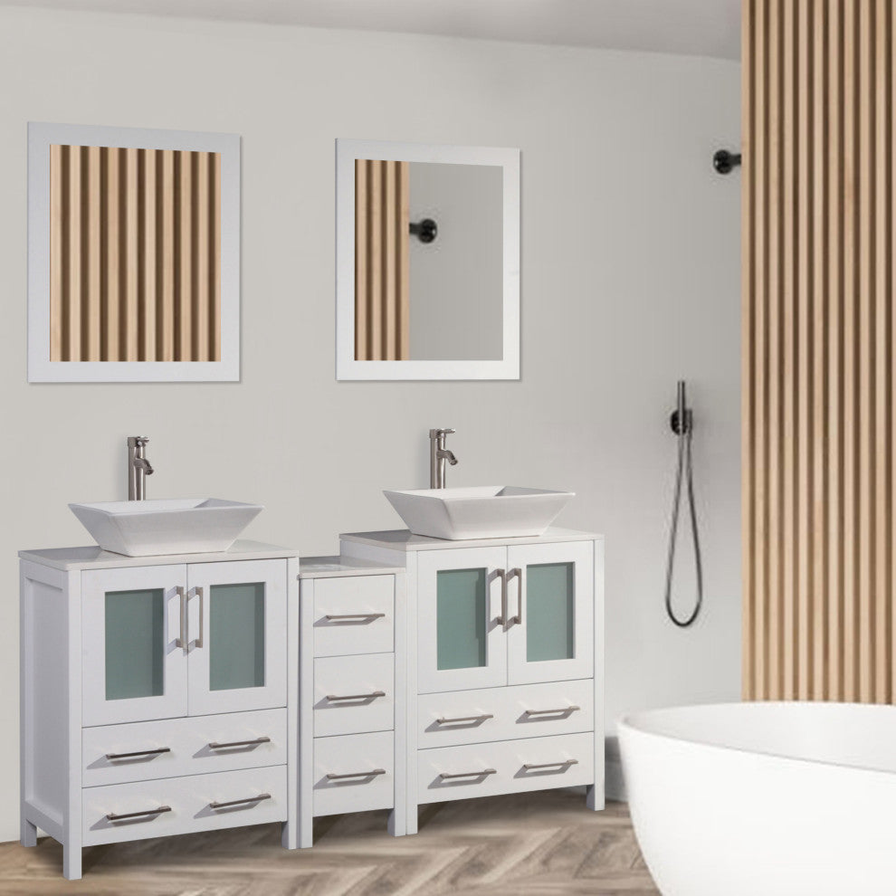 Vanity Art Bathroom Vanity Set With Sink, White, 60", Standard Mirror