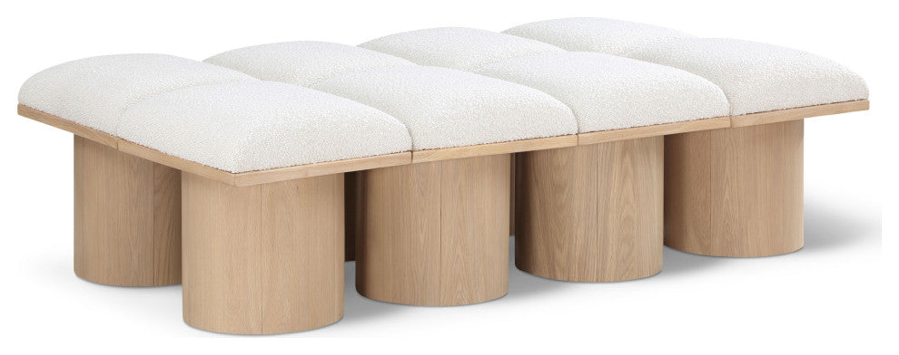 Pavilion Boucle Fabric Upholstered 8-Piece Modular Bench, Cream, Natural Finish