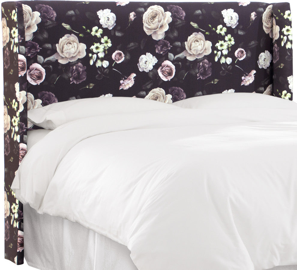 Maxwell California King Wingback Headboard, Soft Floral Burgundy