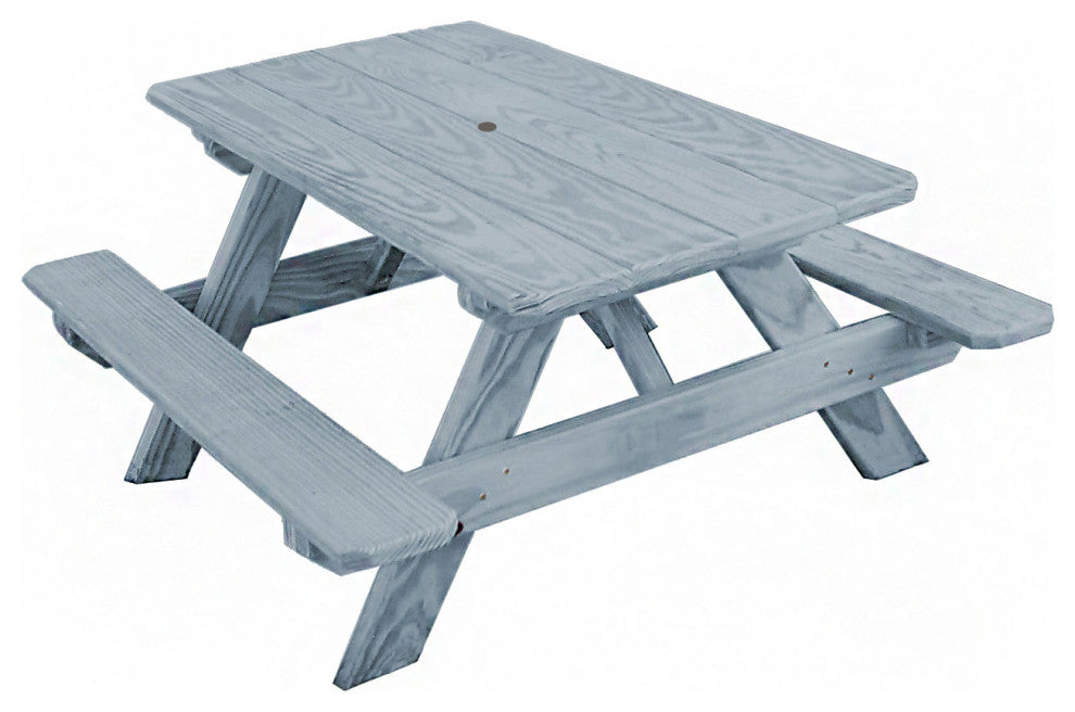 Pressure Treated Pine Kid's Picnic Table, Gray Stain, With Umbrella Hole