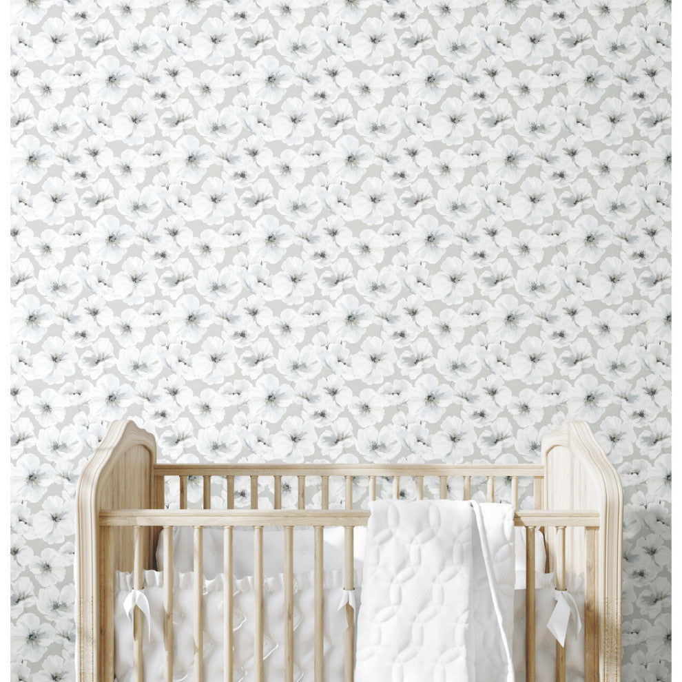 Gray Hawthorn Blossom Peel and Stick Wallpaper Gray By Roommates