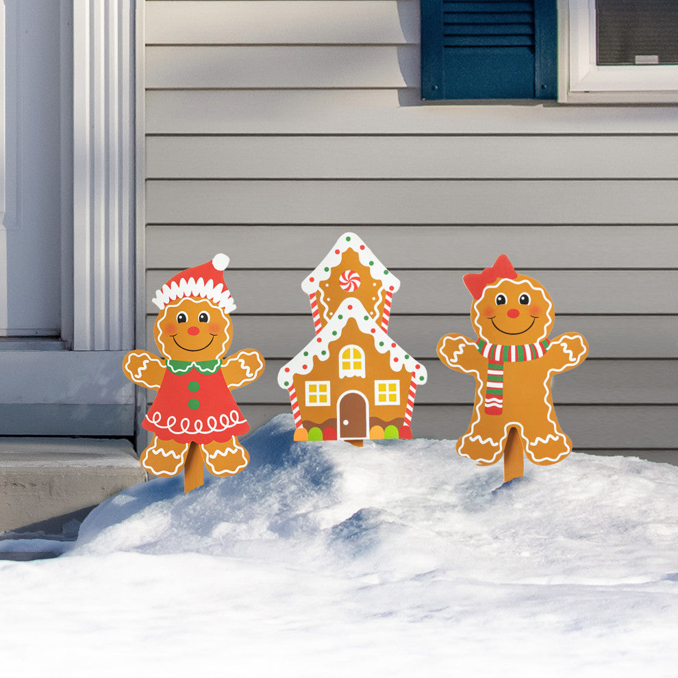 Wooden Gingerbread Man Yard Stake, 3-Piece Set