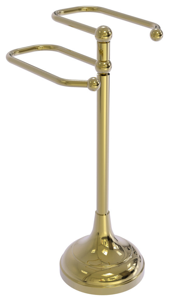 Free Standing Two Arm Guest Towel Holder, Unlacquered Brass