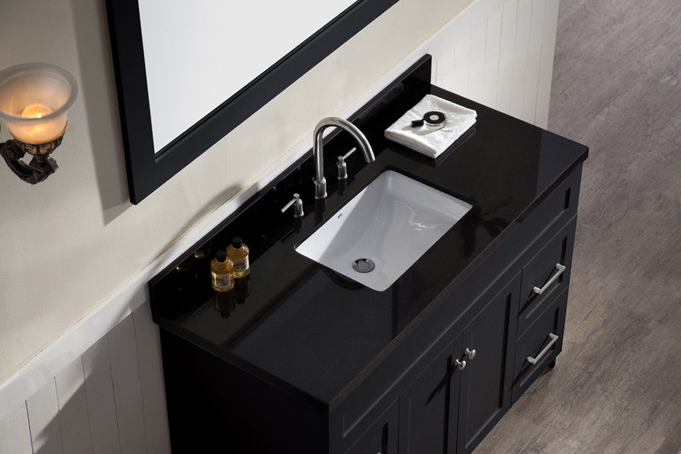Hamlet 49" Single Sink Vanity Set, Black, With Mirror, Granite Countertop