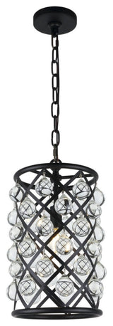 Elegant Lighting 1204D8/RC Madison 8"W Crystal Mini Pendant - Matte Black