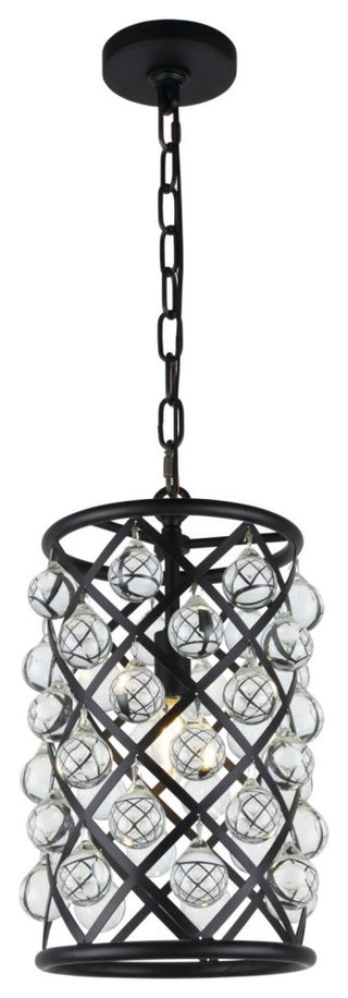 Elegant Lighting 1204D8/RC Madison 8"W Crystal Mini Pendant - Matte Black